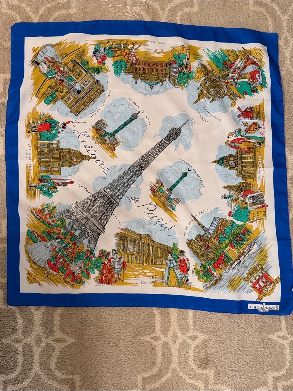 Vintage Paris Souvenir Scarf with Eiffel Tower Motif